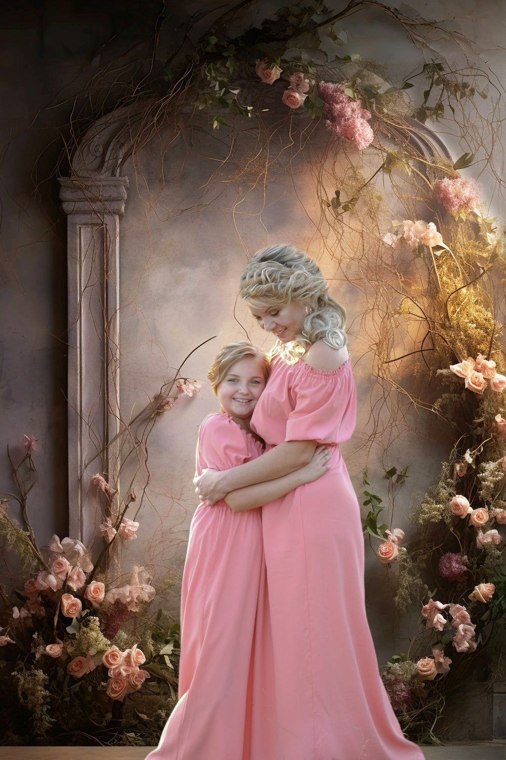 Dbackdrop Rose Rosa Astratte Attorno Al Telaio Della Porta Ad Arco Sfondo Da Parete Vintage RR4-06