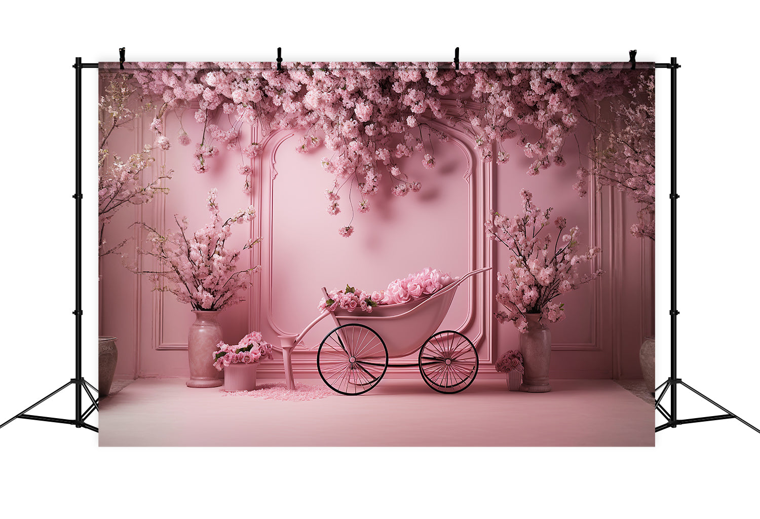 Dbackdrop Sfondo Per Elemento Carrello Rosa Con Fiori Di Ciliegio Da Parete Vintage Rosa RR4-11