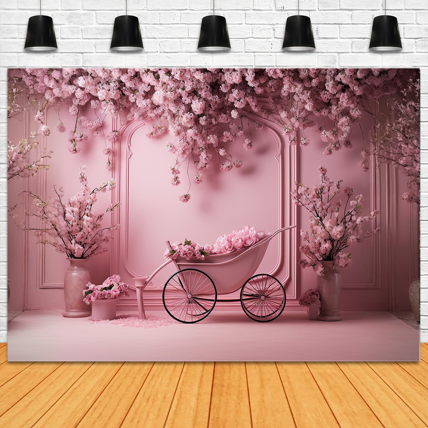 Dbackdrop Sfondo Per Elemento Carrello Rosa Con Fiori Di Ciliegio Da Parete Vintage Rosa RR4-11