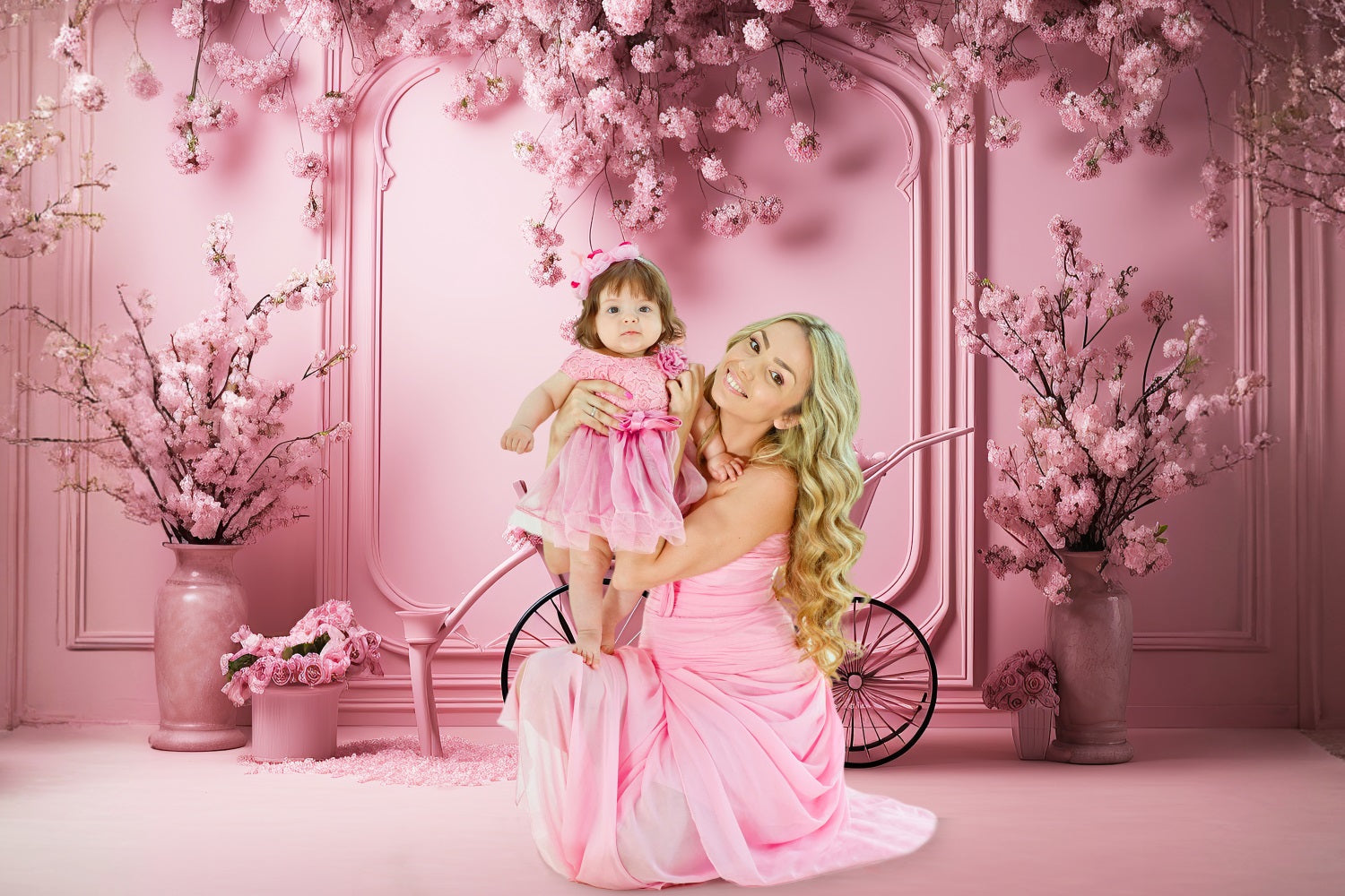 Dbackdrop Sfondo Per Elemento Carrello Rosa Con Fiori Di Ciliegio Da Parete Vintage Rosa RR4-11