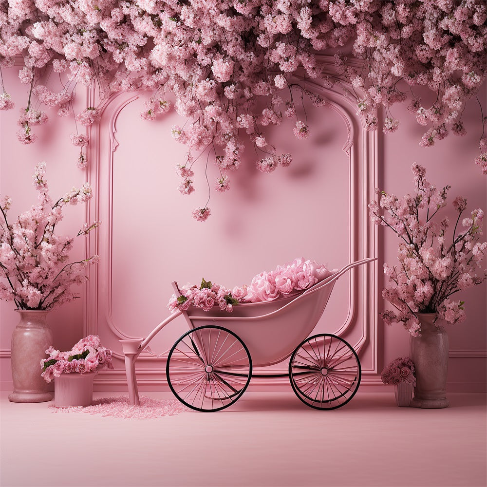 Dbackdrop Sfondo Per Elemento Carrello Rosa Con Fiori Di Ciliegio Da Parete Vintage Rosa RR4-11