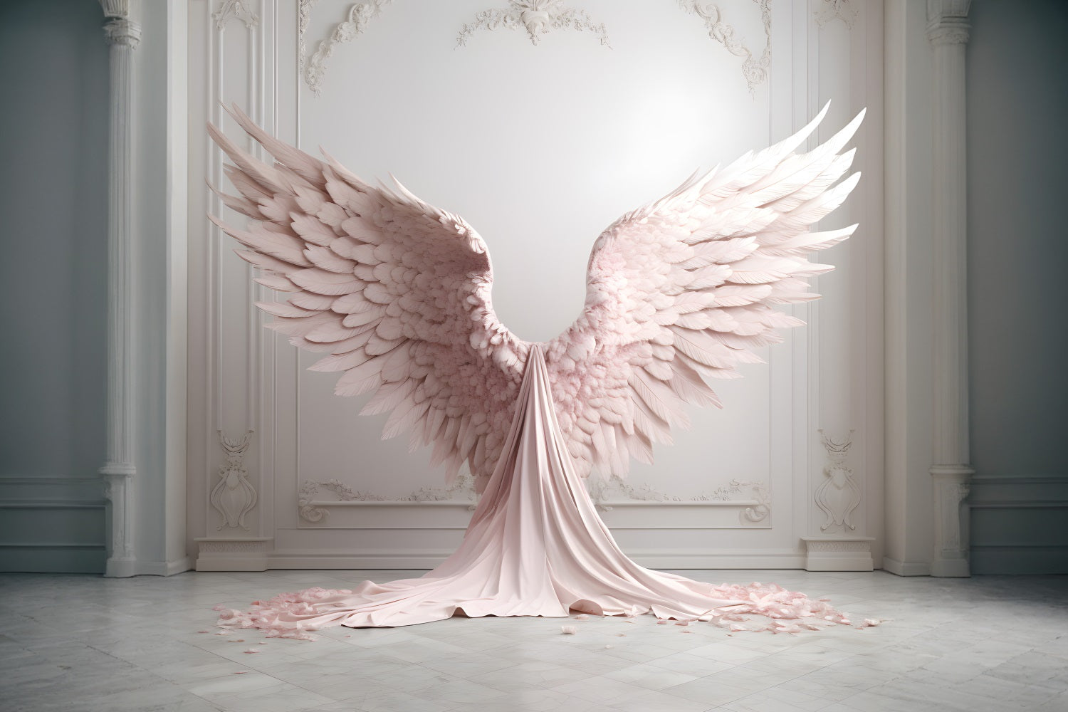 Sfondo Bianco Da Parete Vintage Rosa Elegante Sfondo Con Ali D'Angelo RR4-18