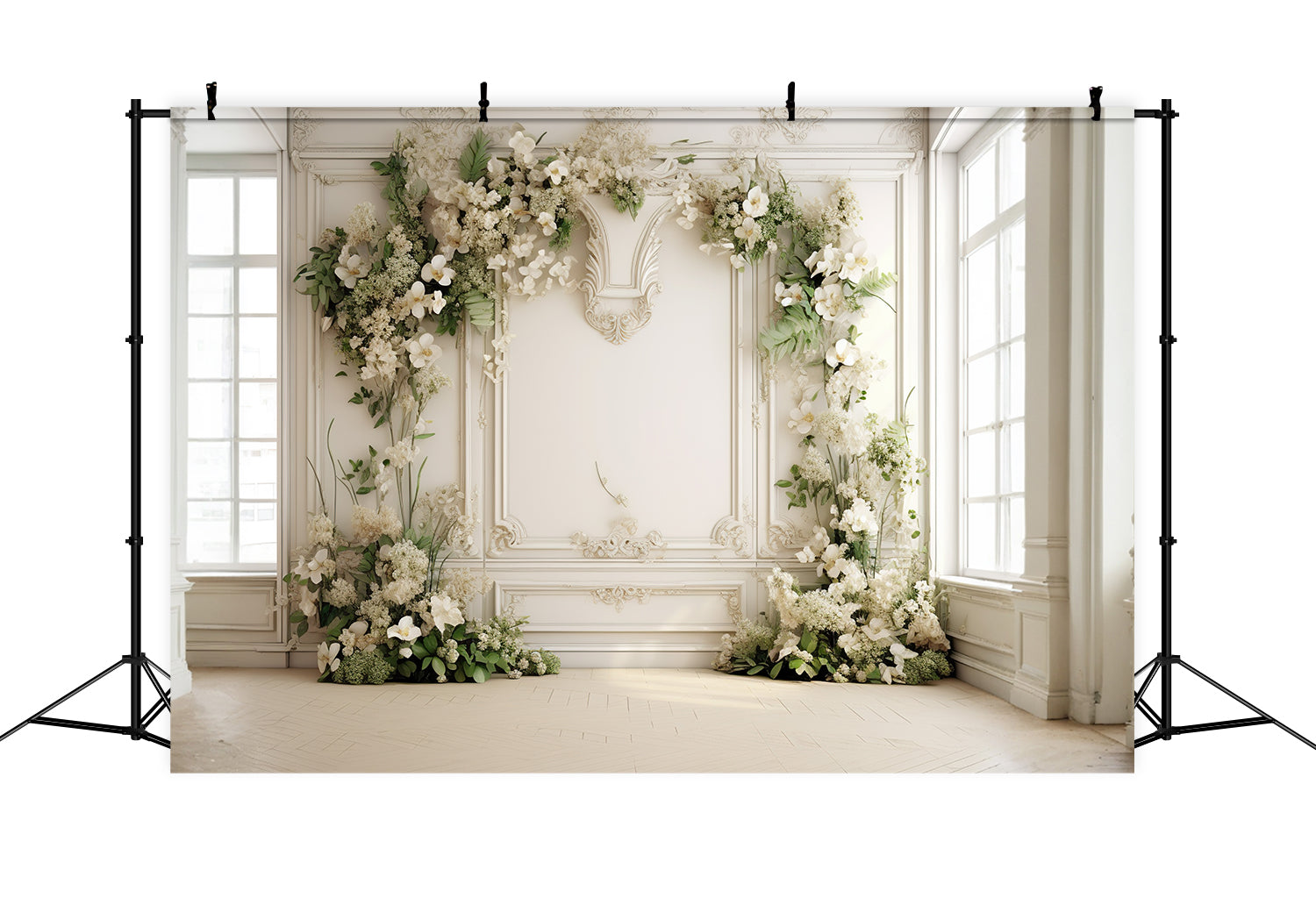 Dbackdrop Sfondo Bianco Da Parete Vintage Con Arco Floreale Fresco RR4-24