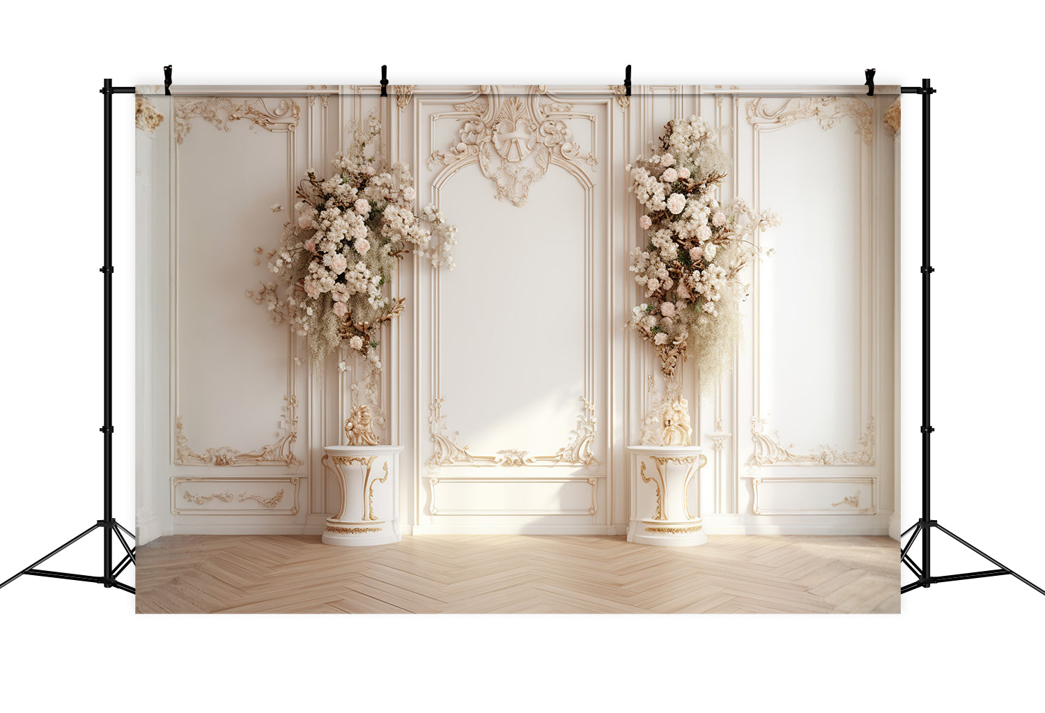 Dbackdrop Sfondo Bianco Classico Vintage Decorato Con Motivi Floreali Freschi RR4-25