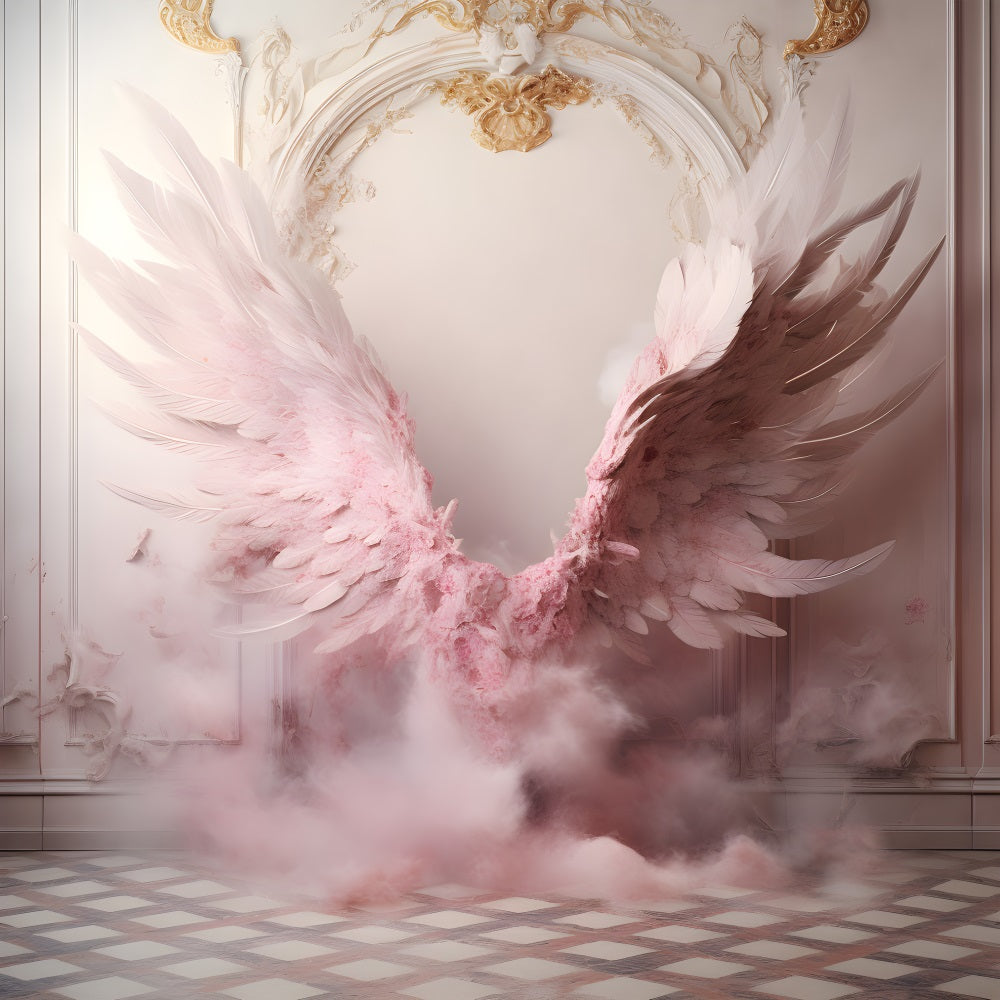 Dbackdrop Sfondo Da Parete Vintage A Quadri Con Ali Rosa RR4-29