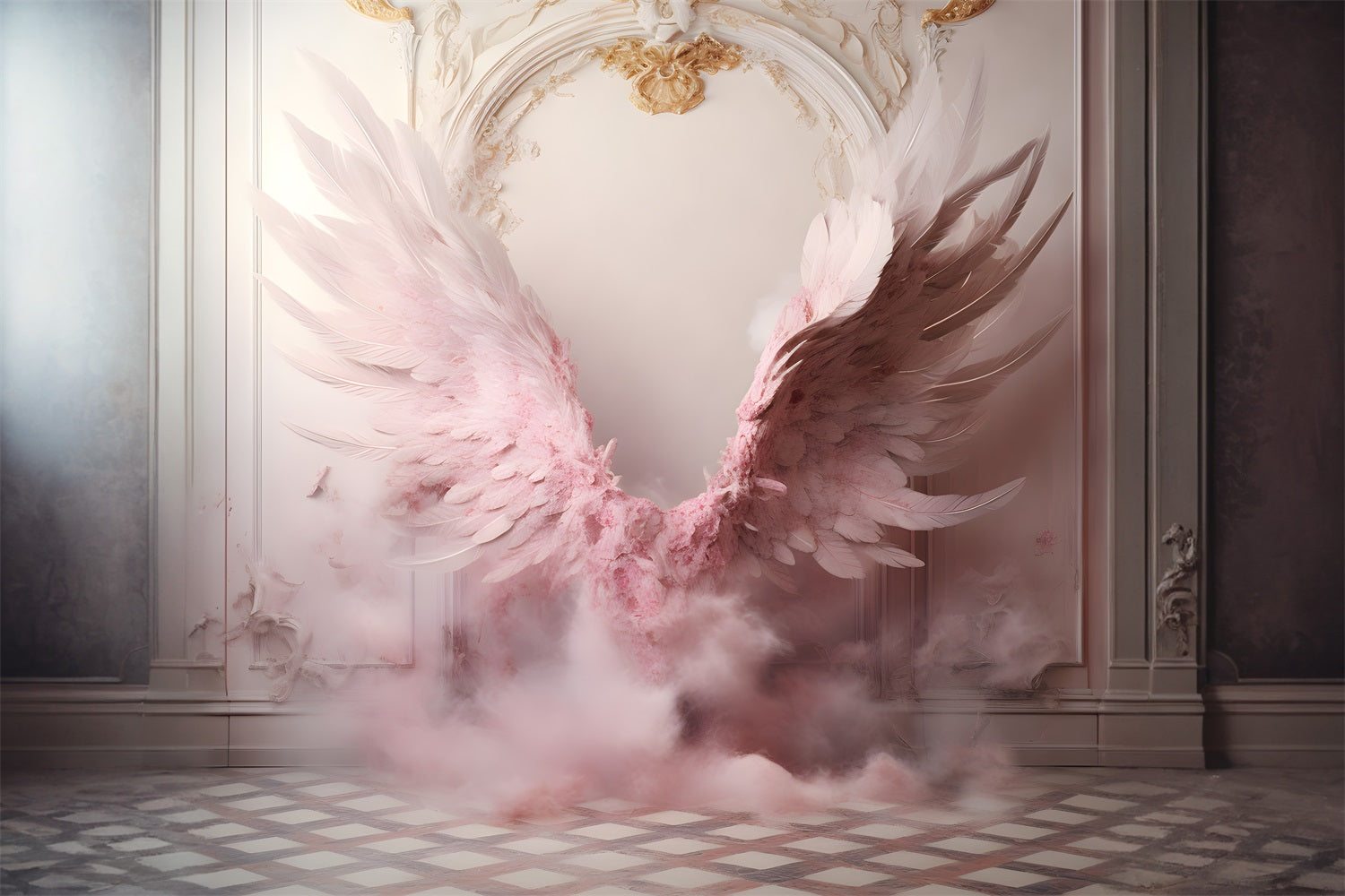 Dbackdrop Sfondo Da Parete Vintage A Quadri Con Ali Rosa RR4-29