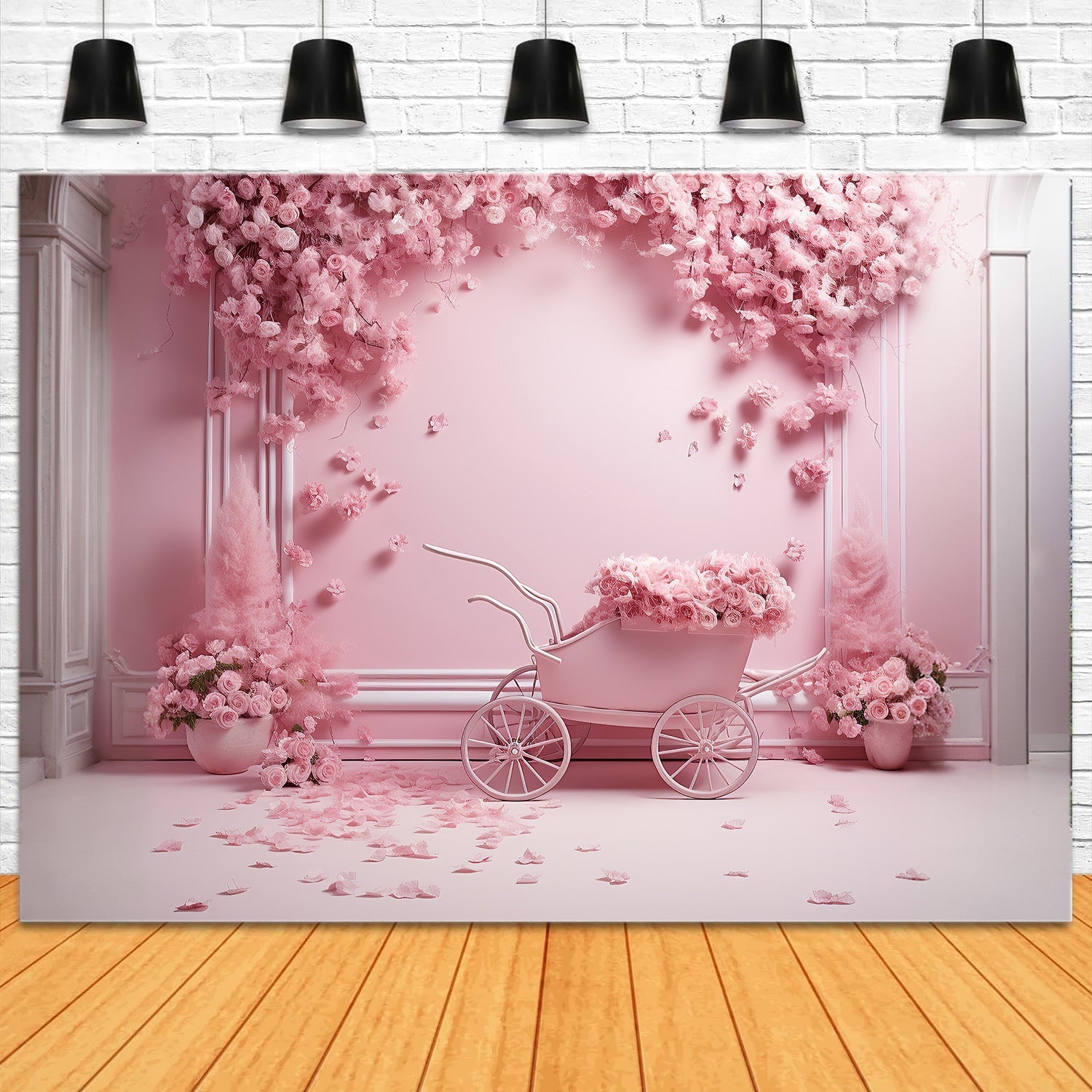 Dbackdrop Sfondo Rosa Vintage Con Carrello Pieno Di Rose RR4-33