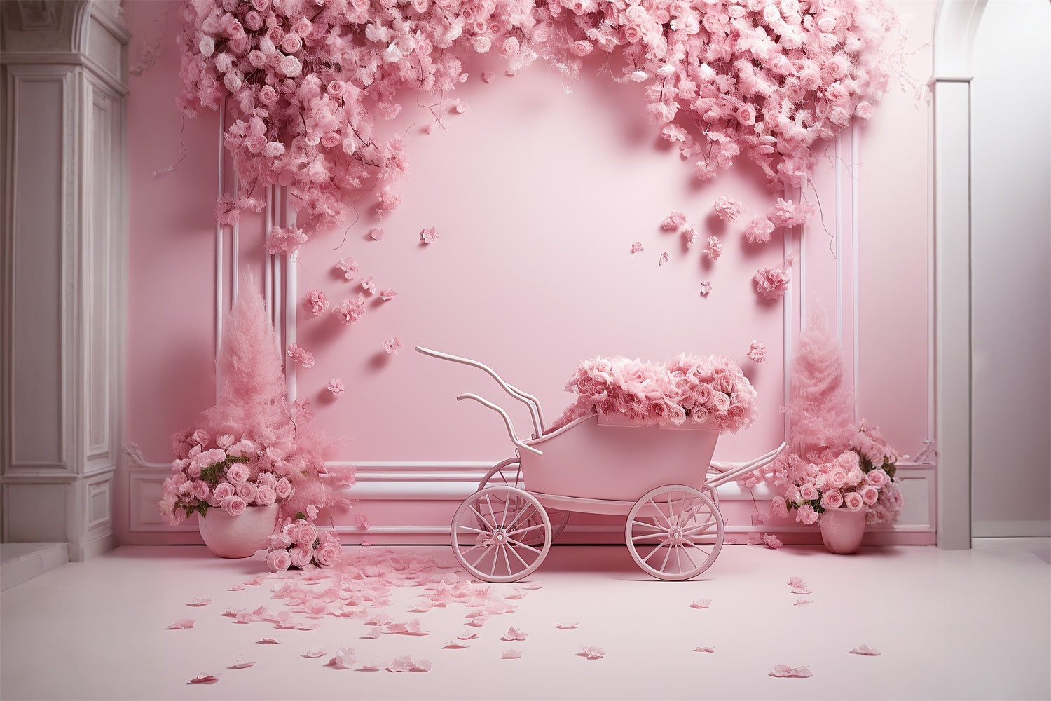 Dbackdrop Sfondo Rosa Vintage Con Carrello Pieno Di Rose RR4-33