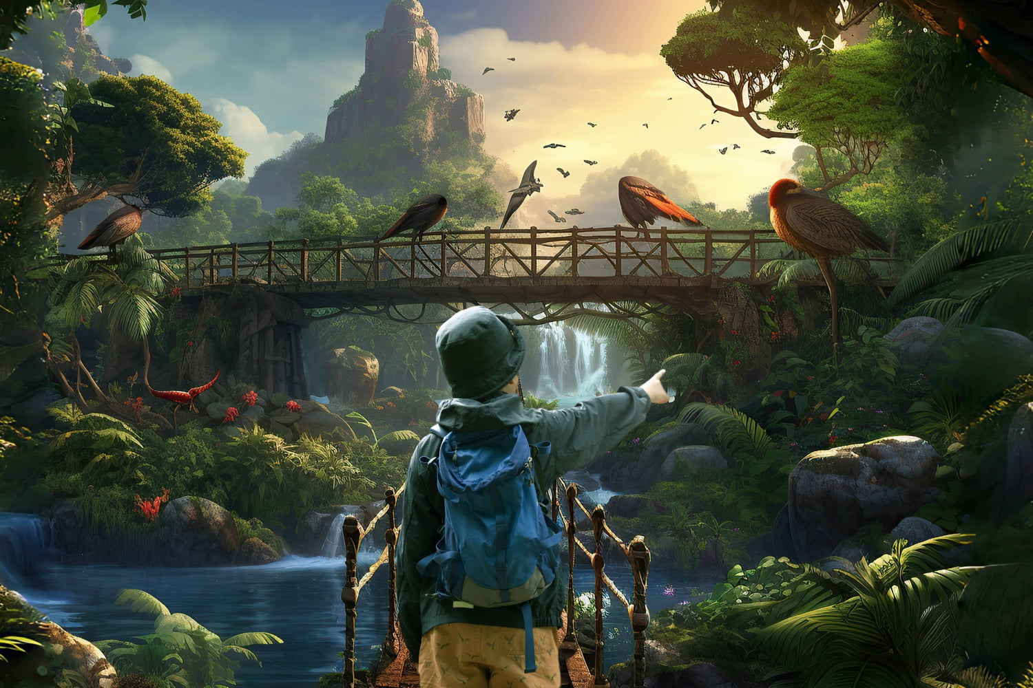 Dbackdrop Mystic Forest Bird Ponte Sospeso Fondale RR4-45