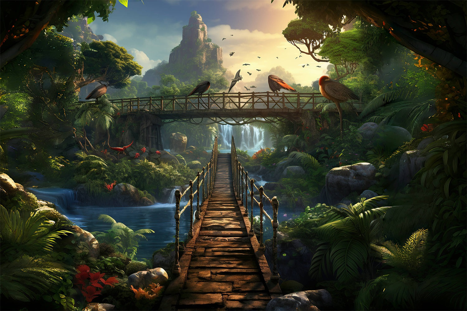 Dbackdrop Mystic Forest Bird Ponte Sospeso Fondale RR4-45