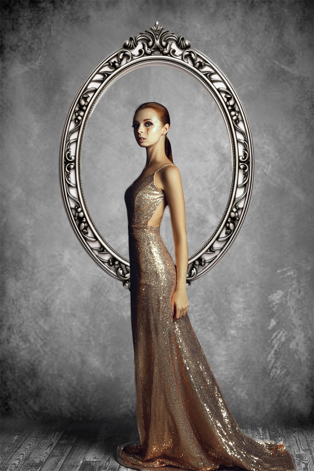 Dbackdrop Art Classic Cornice Per Foto In Metallo Tono Grigio Sfondo Astratto RR4-57