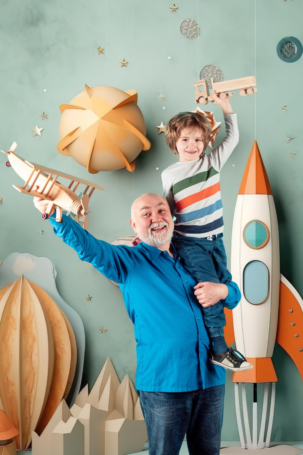 Caldo Sfondo Di Carta Infantile Ritaglio Razzo Pianeta Cosmico RR5-11