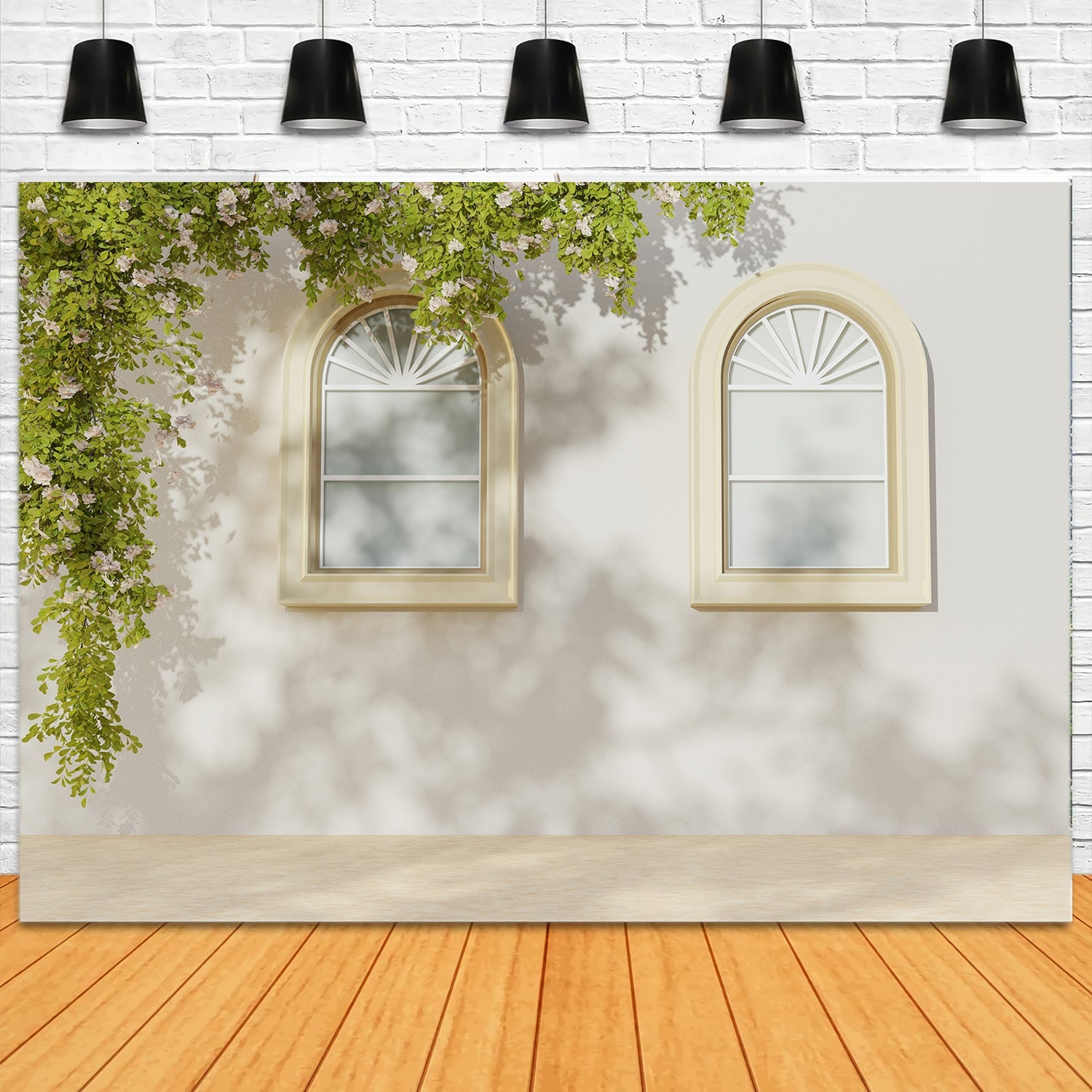 Sfondo Di Piante Verdi Con Finestra Vintage Da Muro Bianco RR5-13