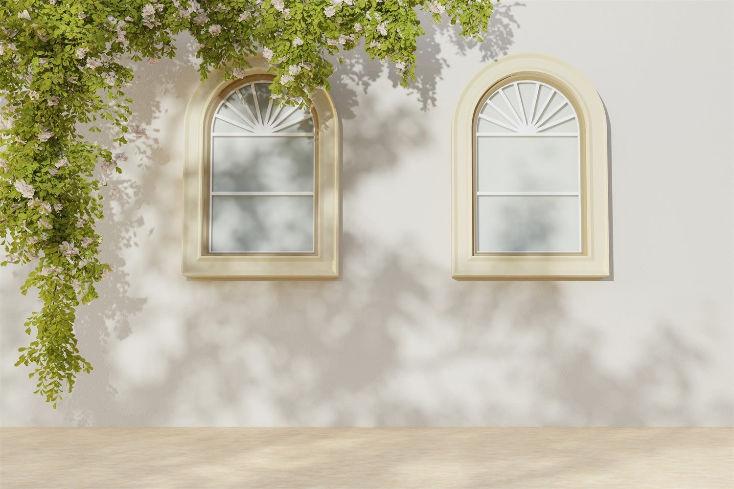 Sfondo Di Piante Verdi Con Finestra Vintage Da Muro Bianco RR5-13