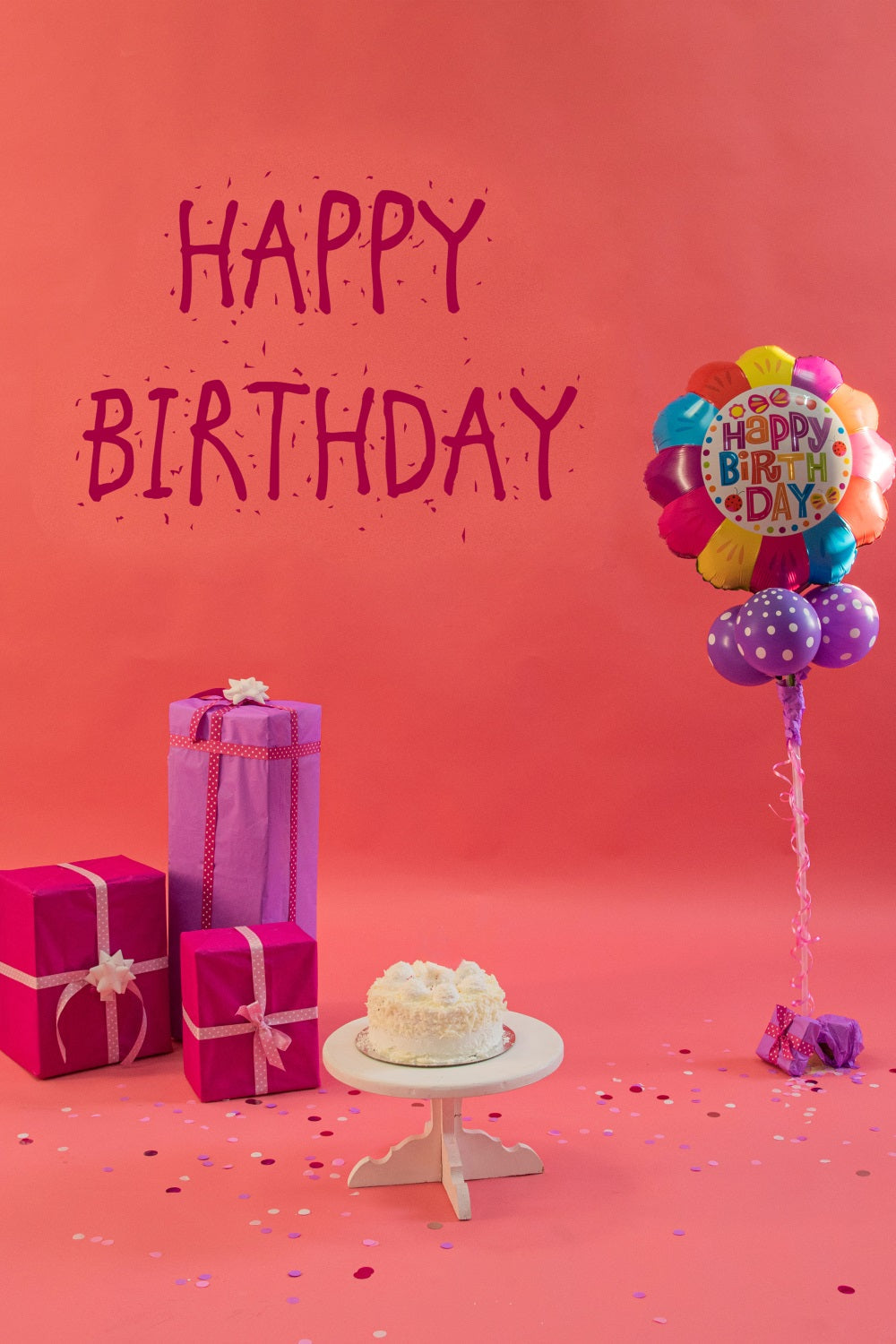 Fondale Con Motivo A Palloncino Torta Di Compleanno Candela RR5-41