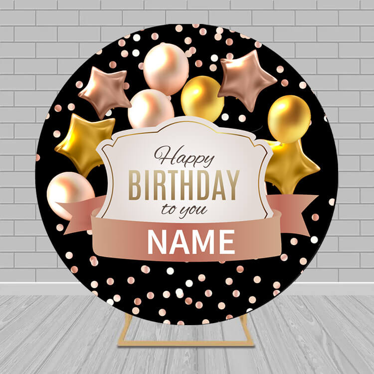 Sfondo Compleanno Cerchio Personalizzato Palloncini Oro Rosa RR5-59