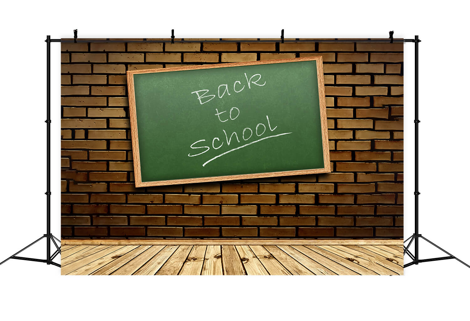 Ritorno A Scuola Sfondo Di Pavimento In Legno Con Muro Di Mattoni RR6-27
