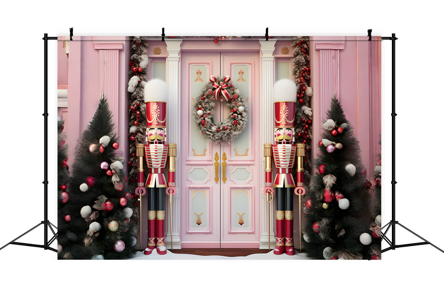 Sfondo Rosa Natalizio Con Schiaccianoci Per Porta D'Ingresso RR6-46