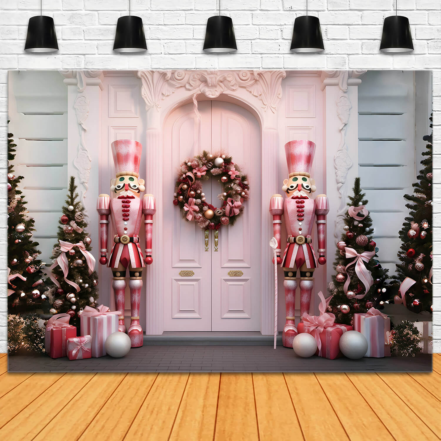 Sfondo Rosa Della Porta Dell'Albero Di Natale Dello Schiaccianoci RR6-48