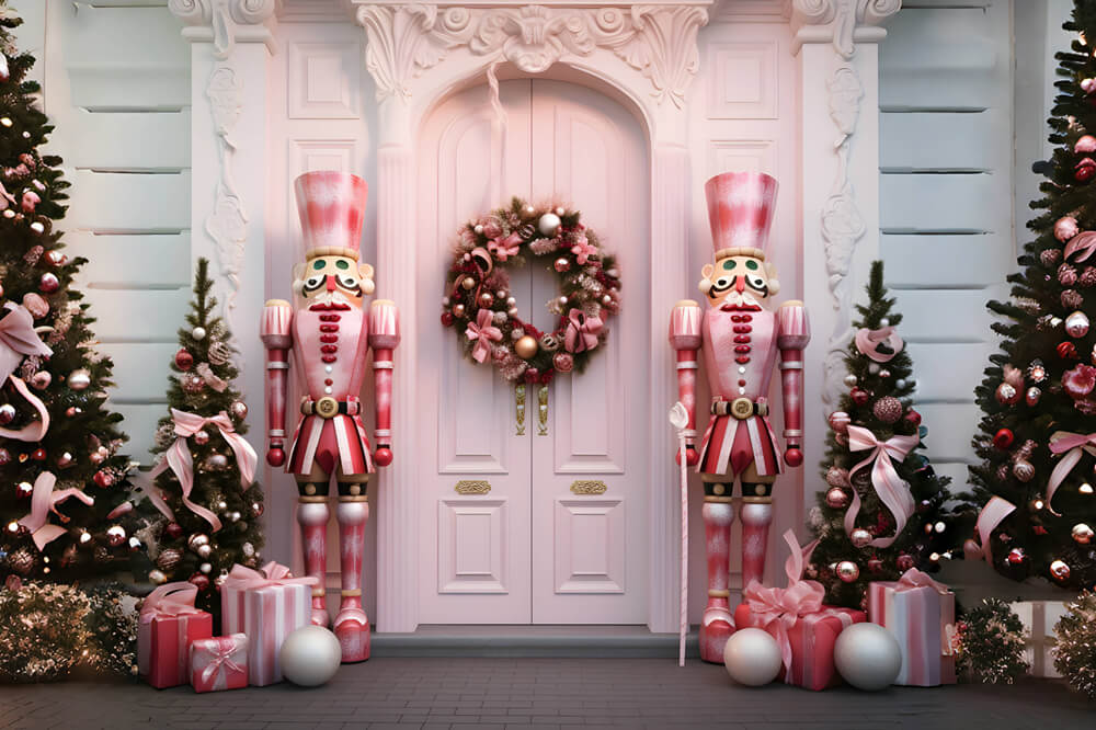 Sfondo Rosa Della Porta Dell'Albero Di Natale Dello Schiaccianoci RR6-48