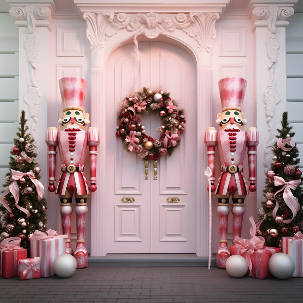 Sfondo Rosa Della Porta Dell'Albero Di Natale Dello Schiaccianoci RR6-48