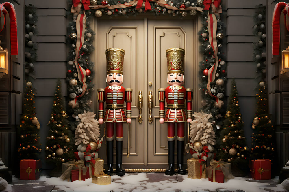 Sfondo Della Casa Con La Porta Della Notte Di Natale Dello Schiaccianoci RR6-50