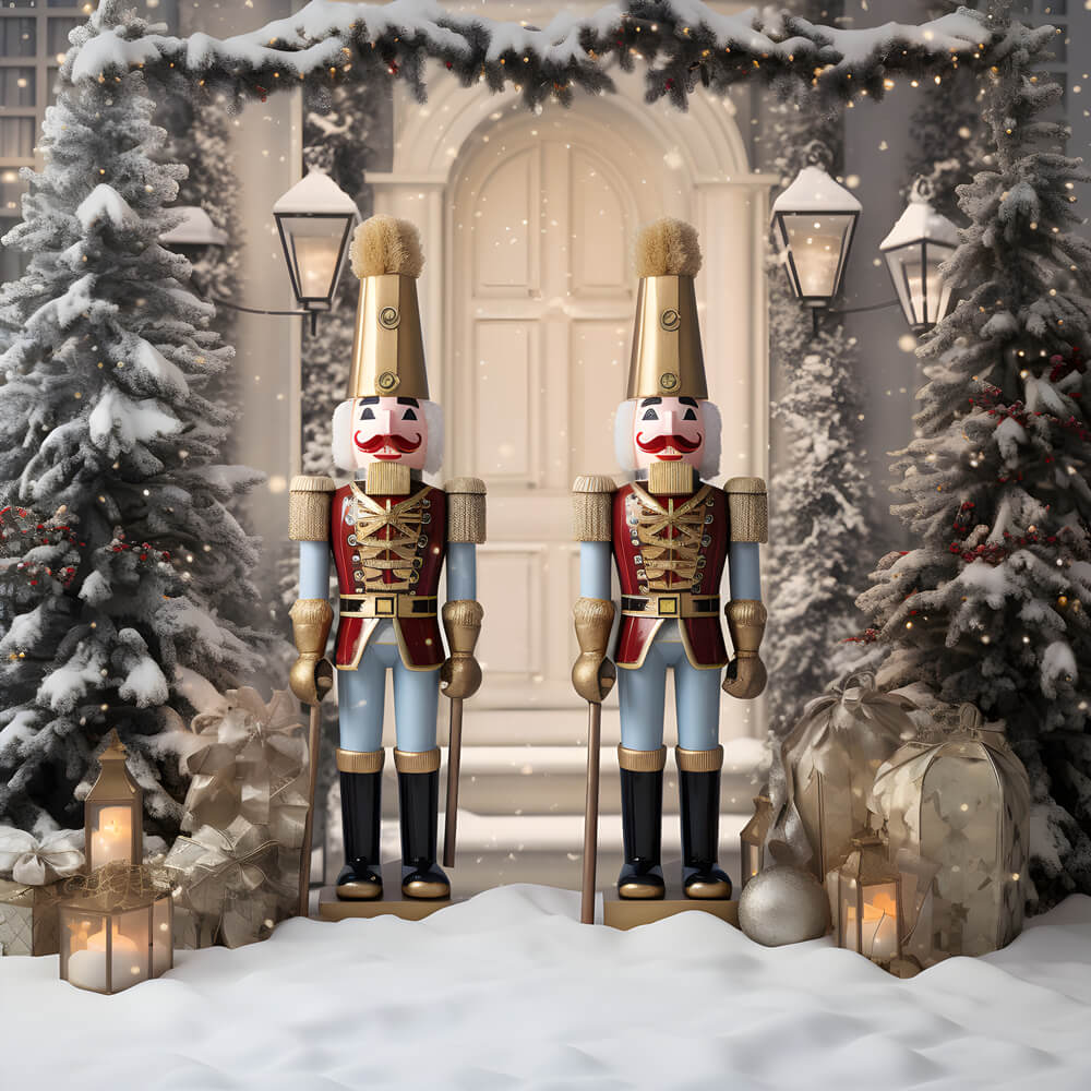 Sfondo Dello Schiaccianoci Della Casa Sull'Albero Di Natale Innevato RR6-58