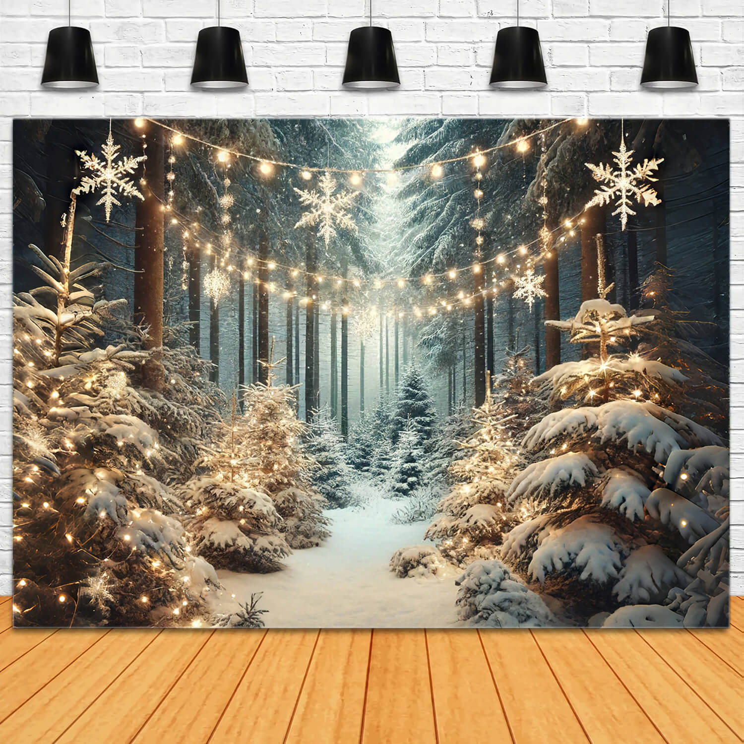 Sfondo Di Luci Di Fiocchi Di Neve Foresta Innevata Invernale RR6-60