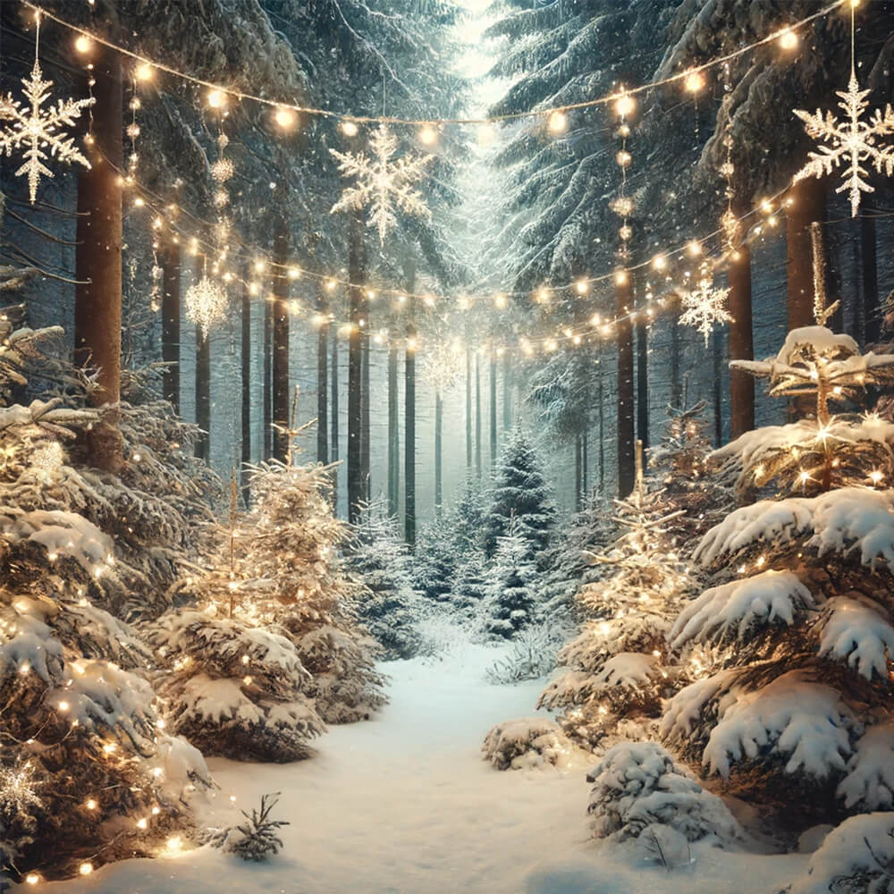 Sfondo Di Luci Di Fiocchi Di Neve Foresta Innevata Invernale RR6-60