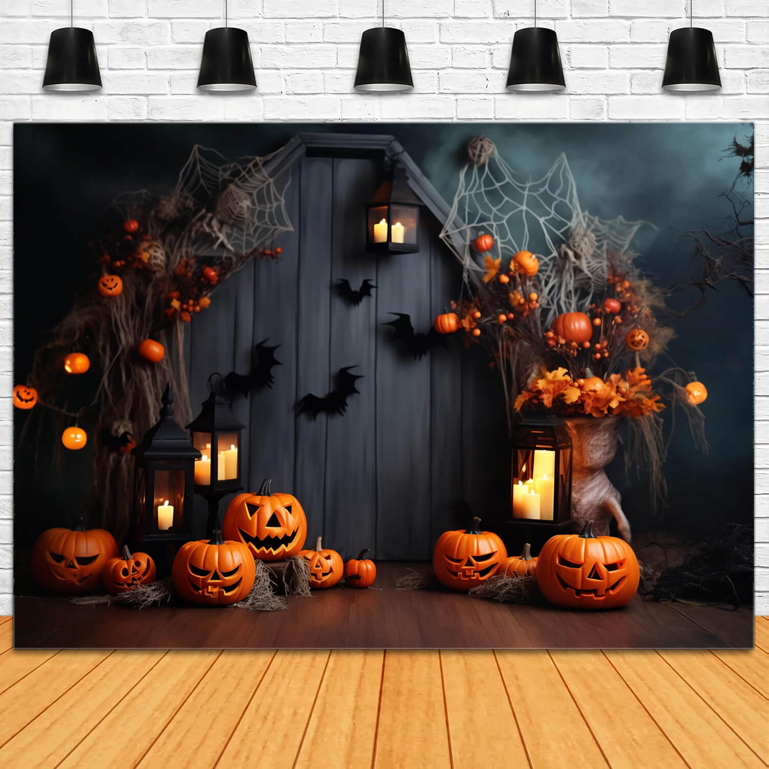 Sfondo Di Pipistrelli Lanterne Zucca Di Halloween RR7-102