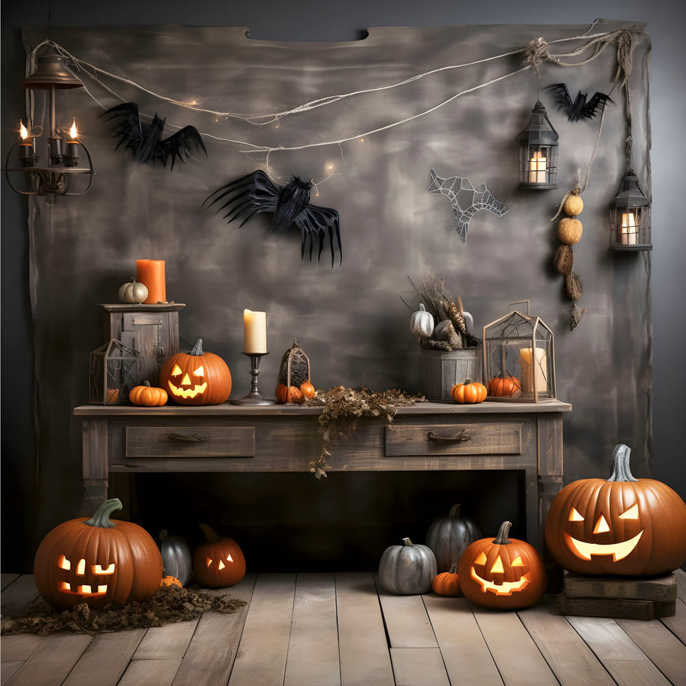 Sfondo Fotografico Con Lanterne Di Zucca Di Halloween RR7-104