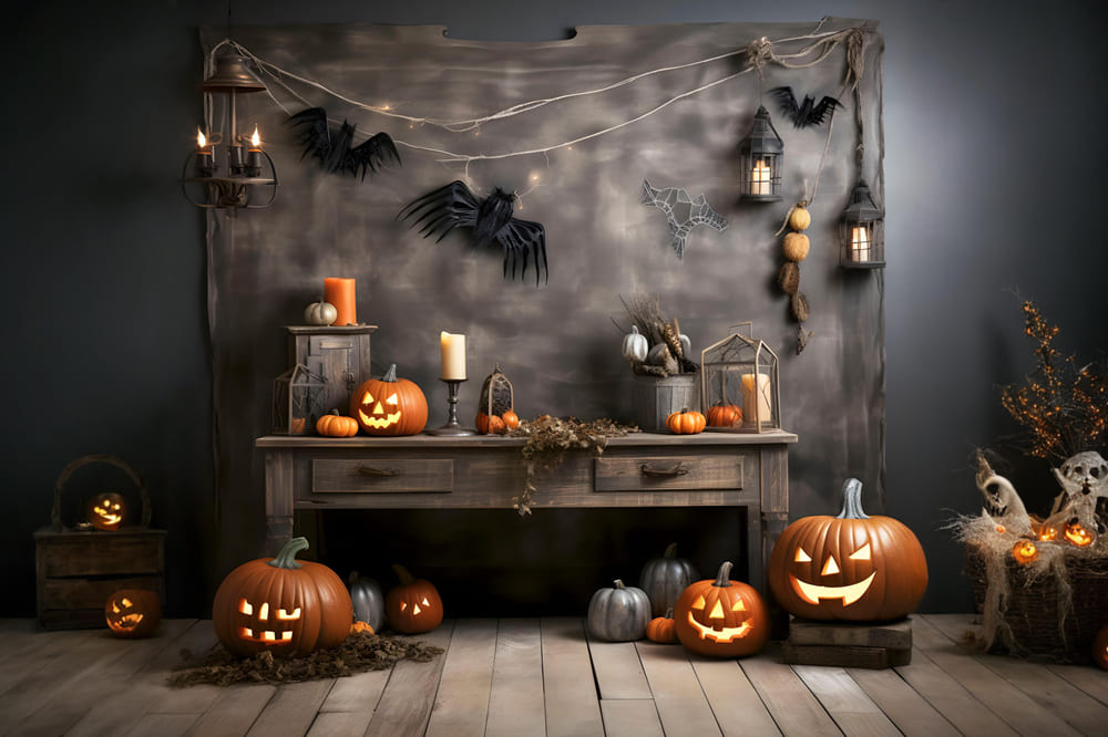 Sfondo Fotografico Con Lanterne Di Zucca Di Halloween RR7-104