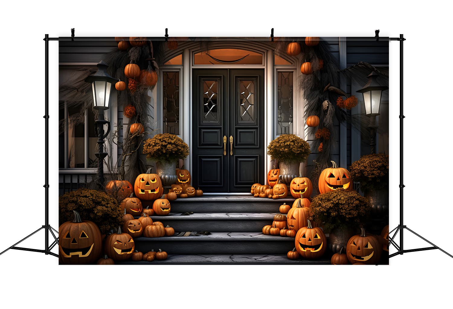 Sfondo Di Halloween Con Zucche Della Porta D'Ingresso RR7-105