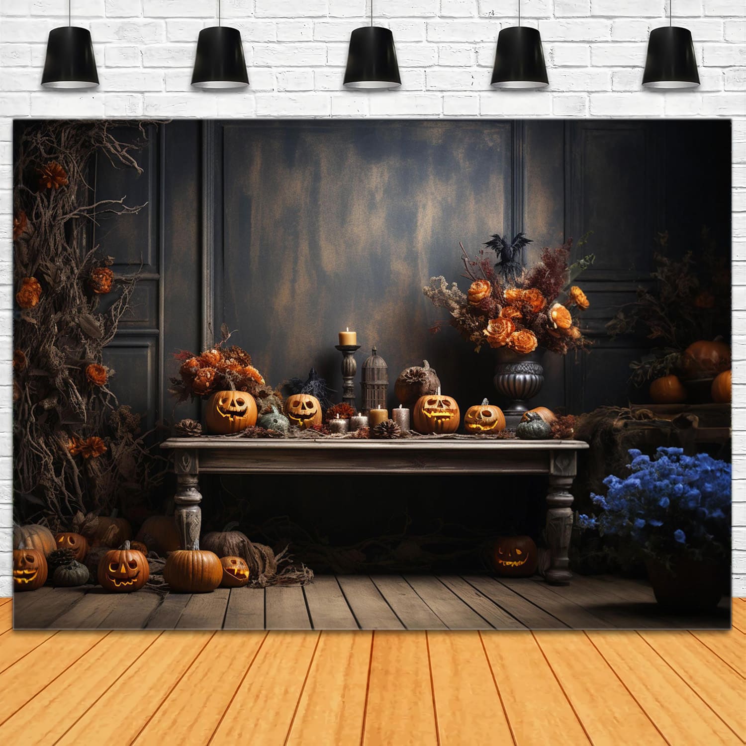 Sfondo Di Halloween Da Parete Vintage Con Zucche RR7-106