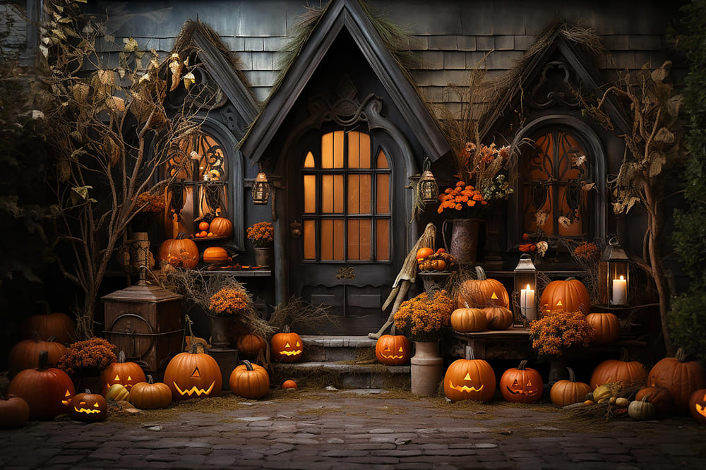 Sfondo Fotografico Con Candele Di Zucca Di Halloween RR7-110