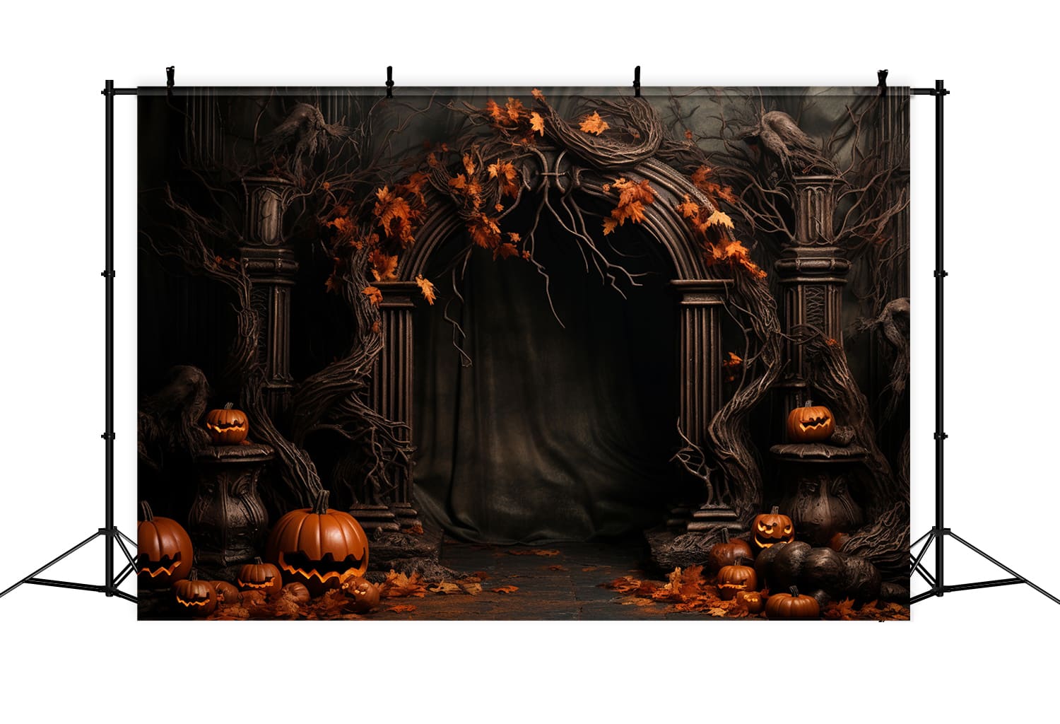 Sfondo Di Halloween Con Porta Zucche Di Foglie D'Acero RR7-111