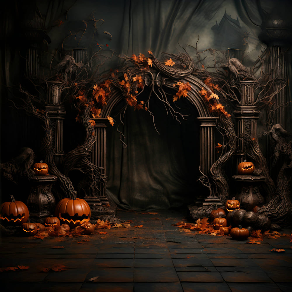 Sfondo Di Halloween Con Porta Zucche Di Foglie D'Acero RR7-111