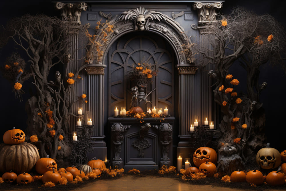 Zucche Candele Sfondo Da Muro Di Halloween RR7-112