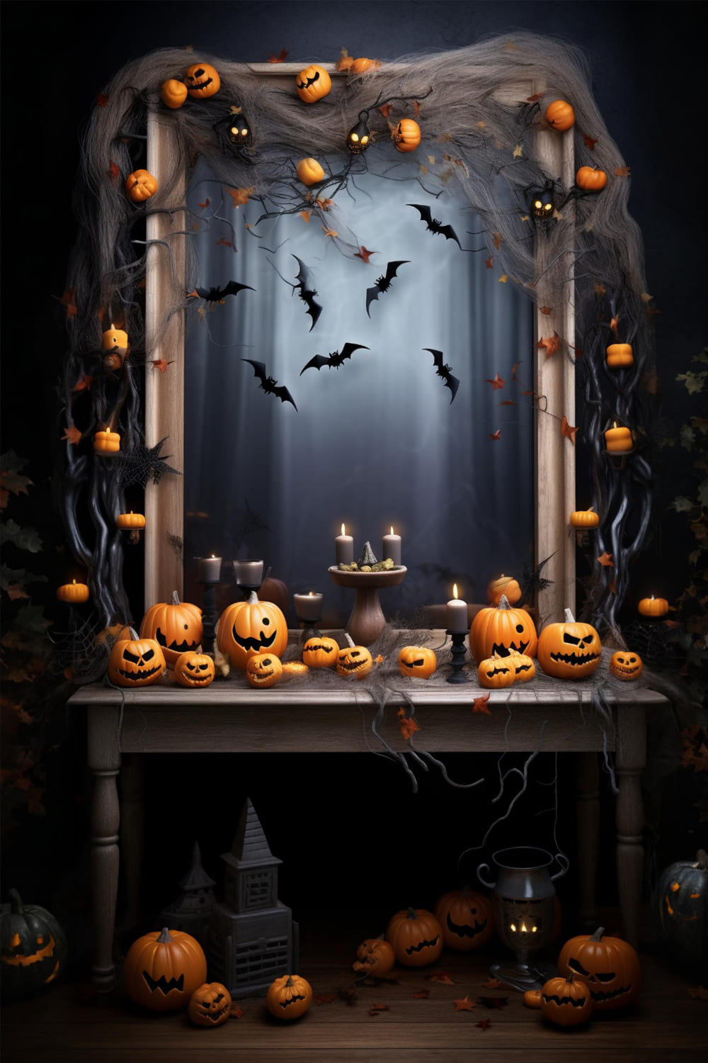 Halloween Evil Zucca Candele Pipistrelli Sfondo RR7-115