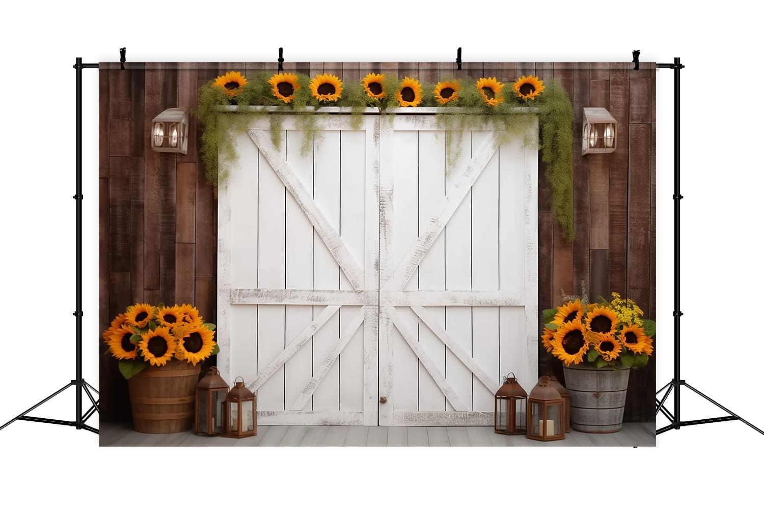 Sfondo Fotografico Autunnale Con Porta Del Fienile Girasole RR7-118