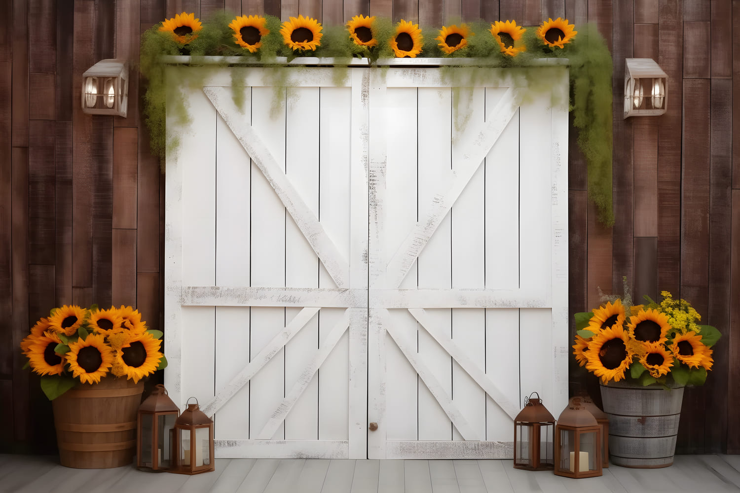 Sfondo Fotografico Autunnale Con Porta Del Fienile Girasole RR7-118