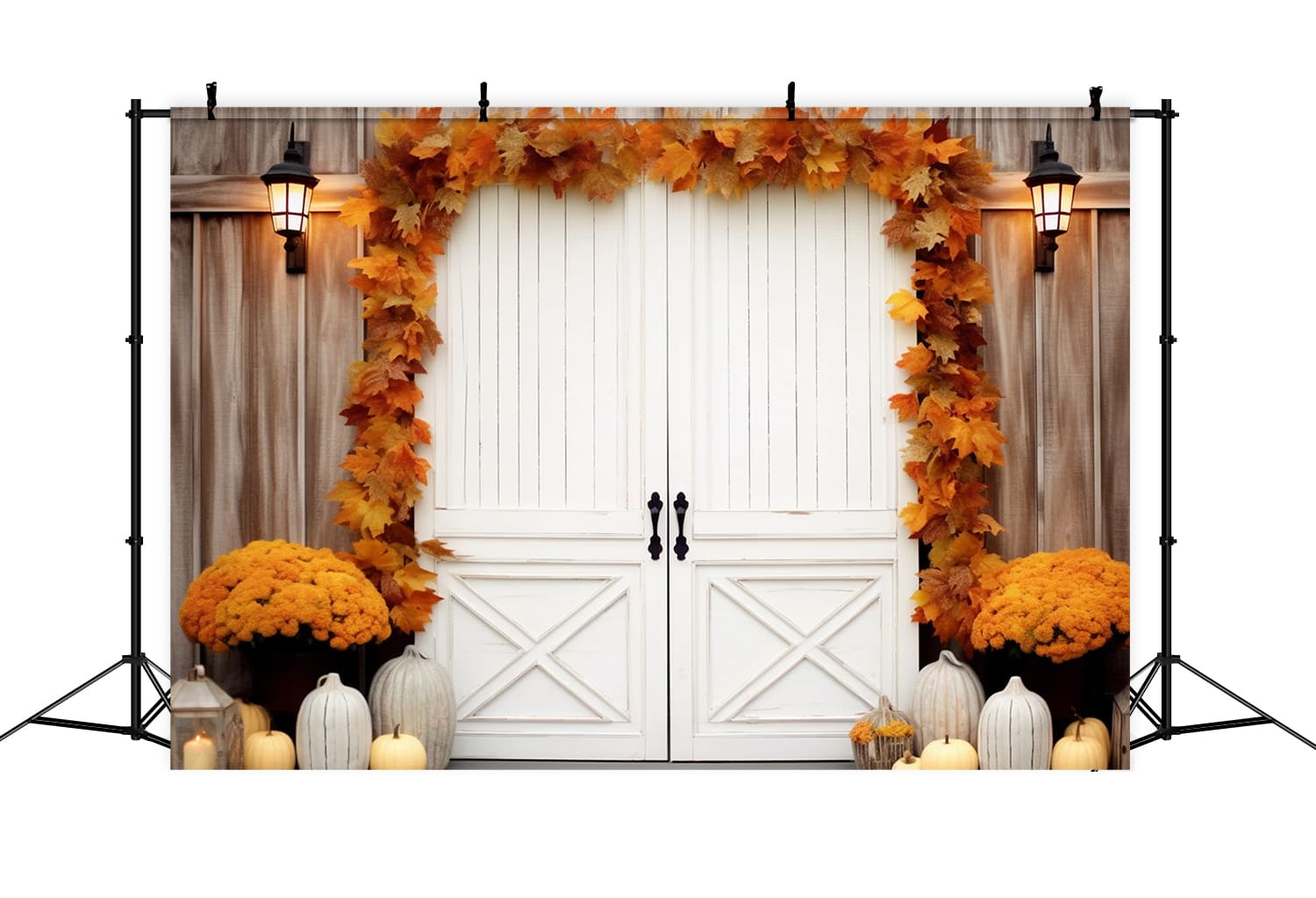 Sfondo Porta Decorata Con Foglie D'Acero Autunnali RR7-121