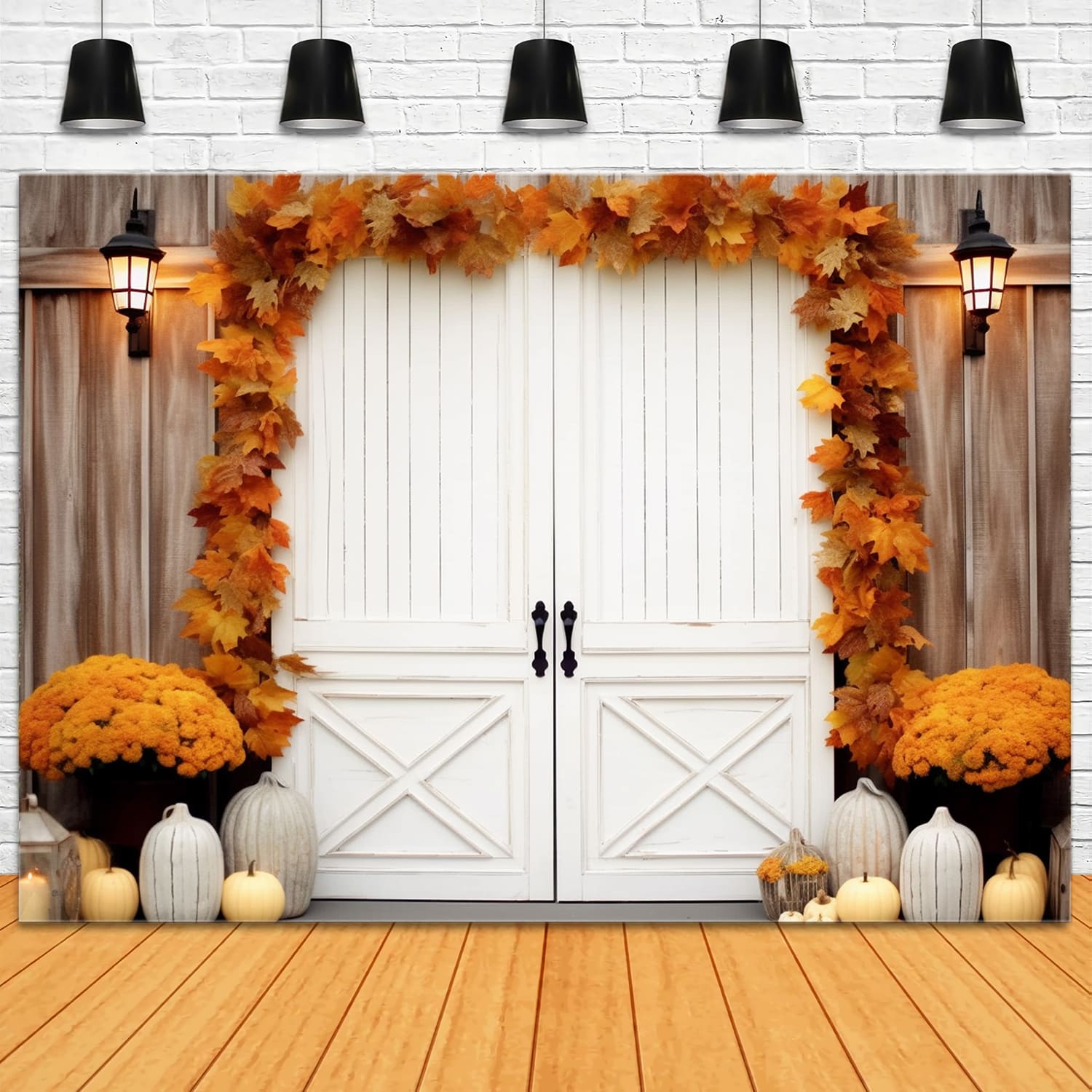 Sfondo Porta Decorata Con Foglie D'Acero Autunnali RR7-121