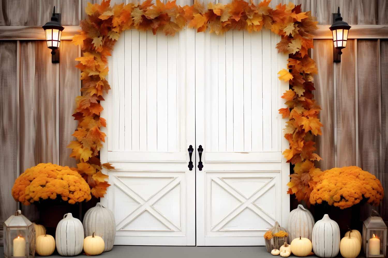 Sfondo Porta Decorata Con Foglie D'Acero Autunnali RR7-121