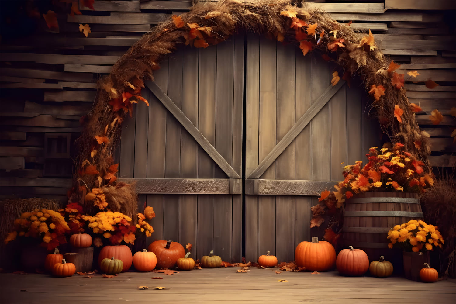 Sfondo Autunnale Con Foglie D'Acero E Zucche RR7-127