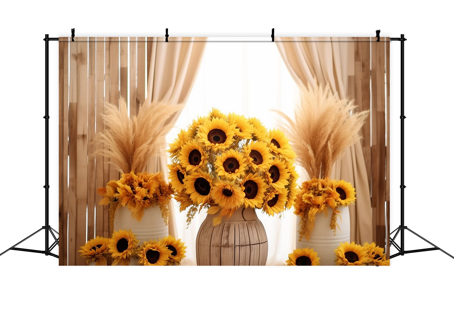 Sfondo Autunnale Con Decorazioni In Canna Secca Di Girasoli RR7-129