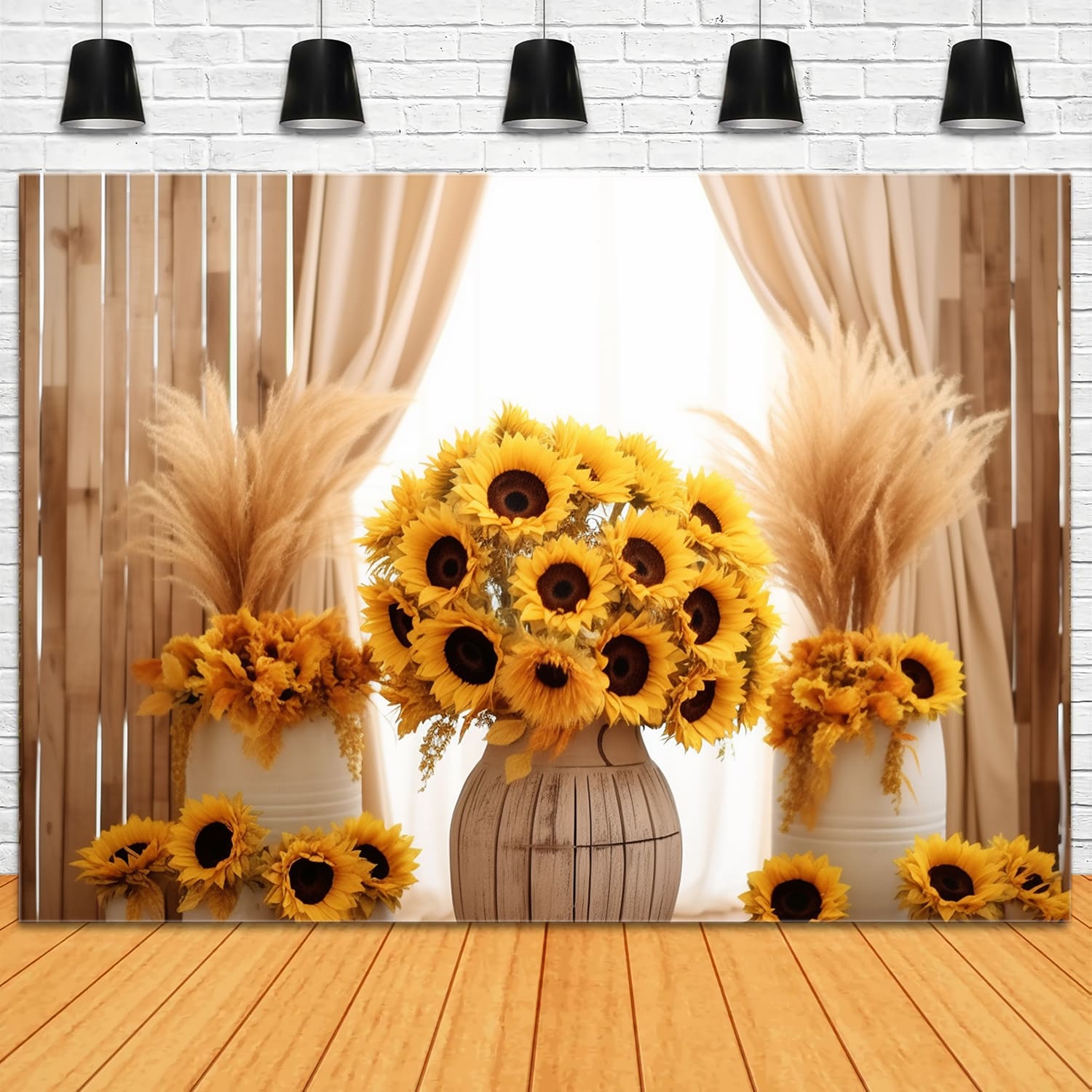 Sfondo Autunnale Con Decorazioni In Canna Secca Di Girasoli RR7-129