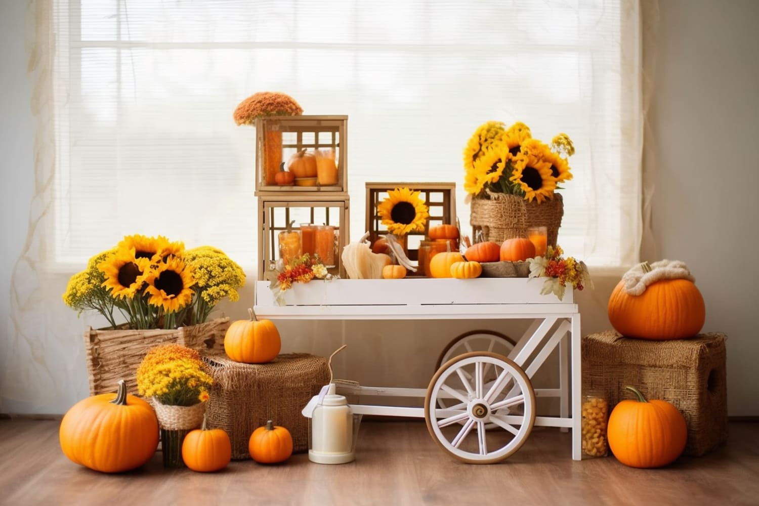 Girasoli Zucche Carrello Sfondo Autunnale RR7-131