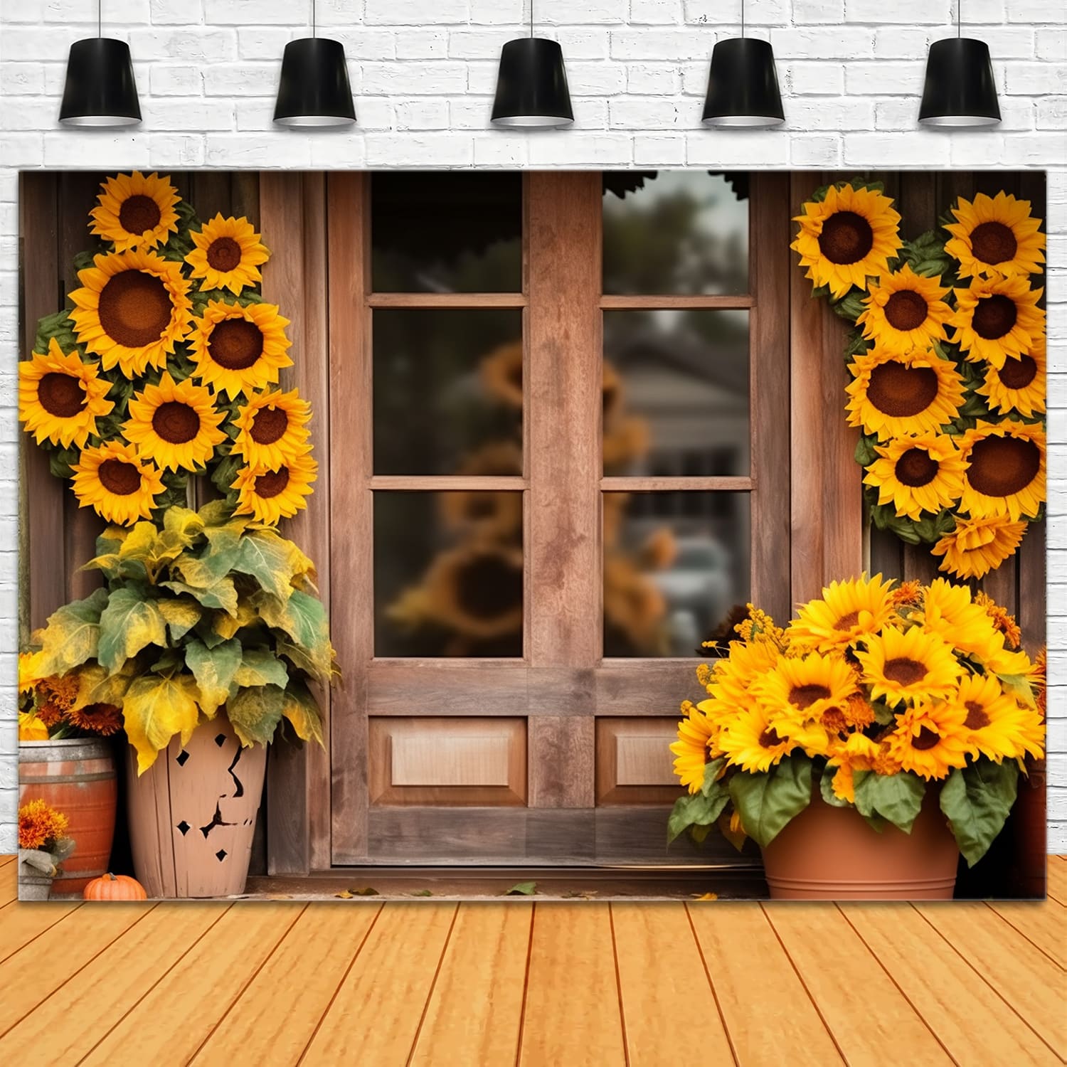 Girasoli Porta Del Fienile In Legno Sfondo Autunnale RR7-136