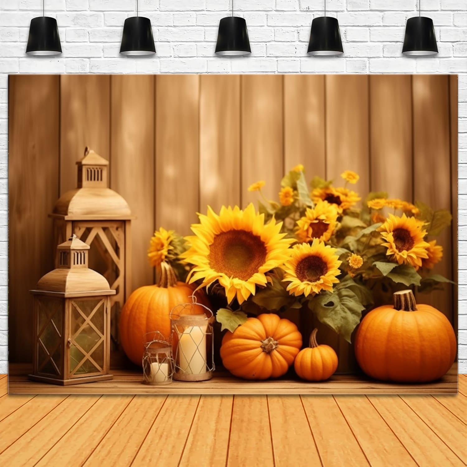 Sfondo Autunnale Con Lanterne Di Zucca E Girasole RR7-138